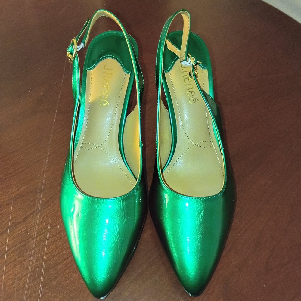 J.Renee Shiny Green Slingback Heels